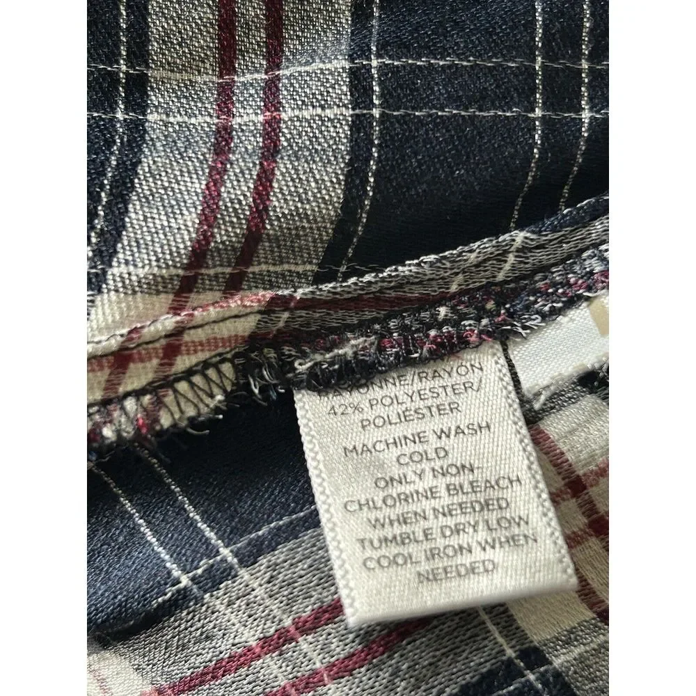 Ann Taylor LOFT Plaid Henley Peasant 3/4 Length Sleeve Blouse Size Small - Picture 7 of 7